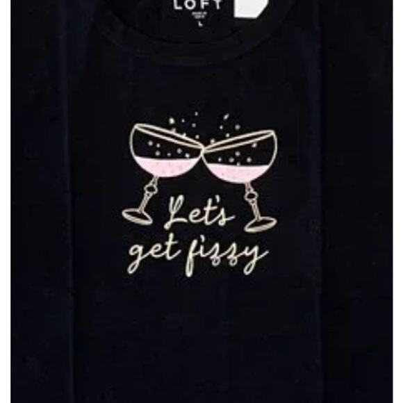 NWT LOFT Black Champagne Let's Get Fizzy Everyday Crew Tee - Picture 2 of 10
